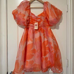 Pink & Orange flowy puff sleeve boutique dress Entro usa